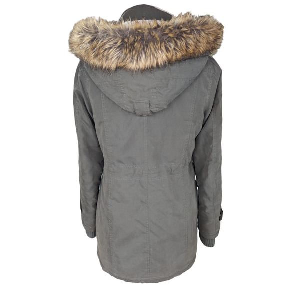 DKNY Women's Faux-Fur Hooded Parka Anorak Jacket Olive Green - Picture 3 of 11